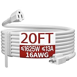 16/3 White Extension Cord 20 FT, Indoor Extension