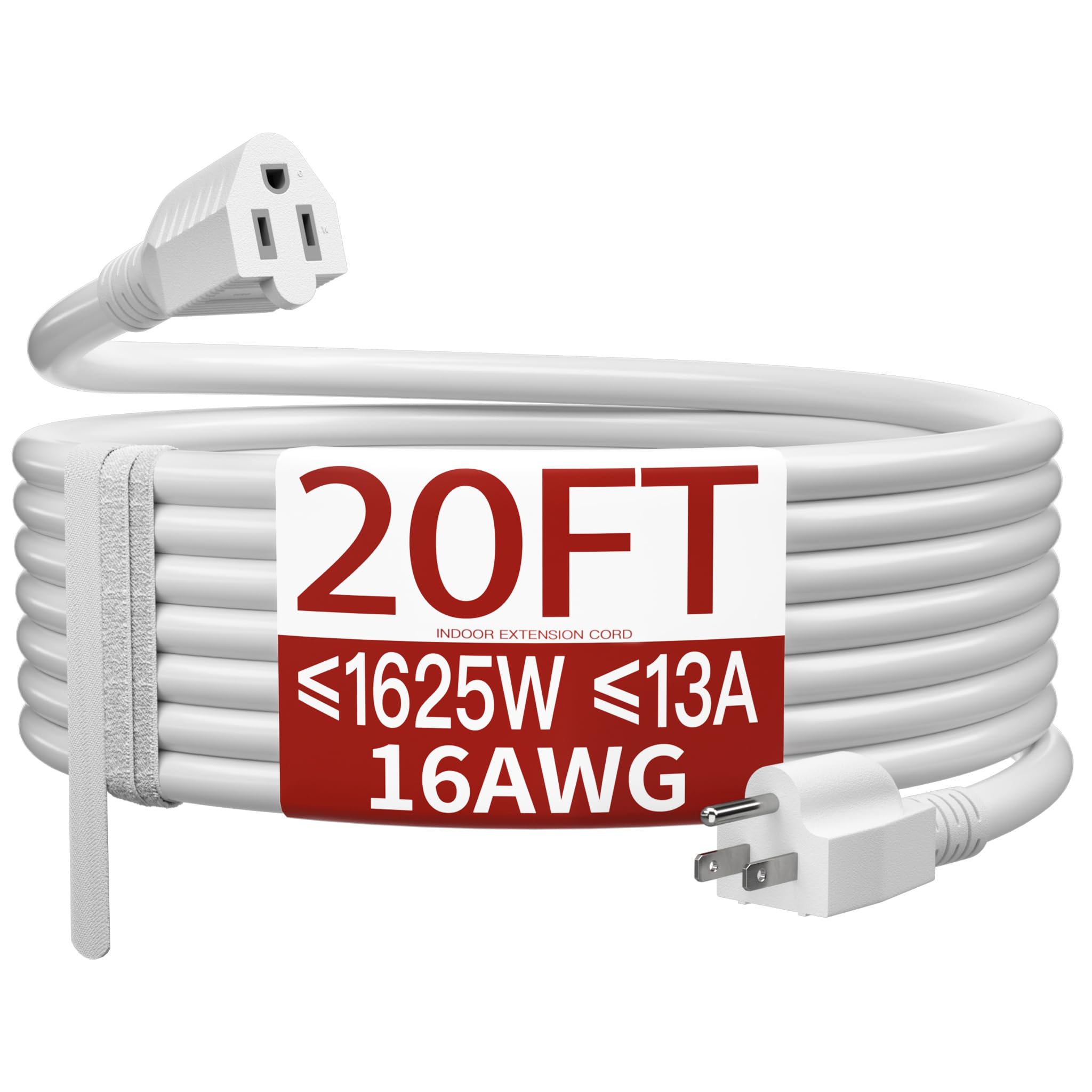 16/3 White Extension Cord 20 FT, Indoor Extension