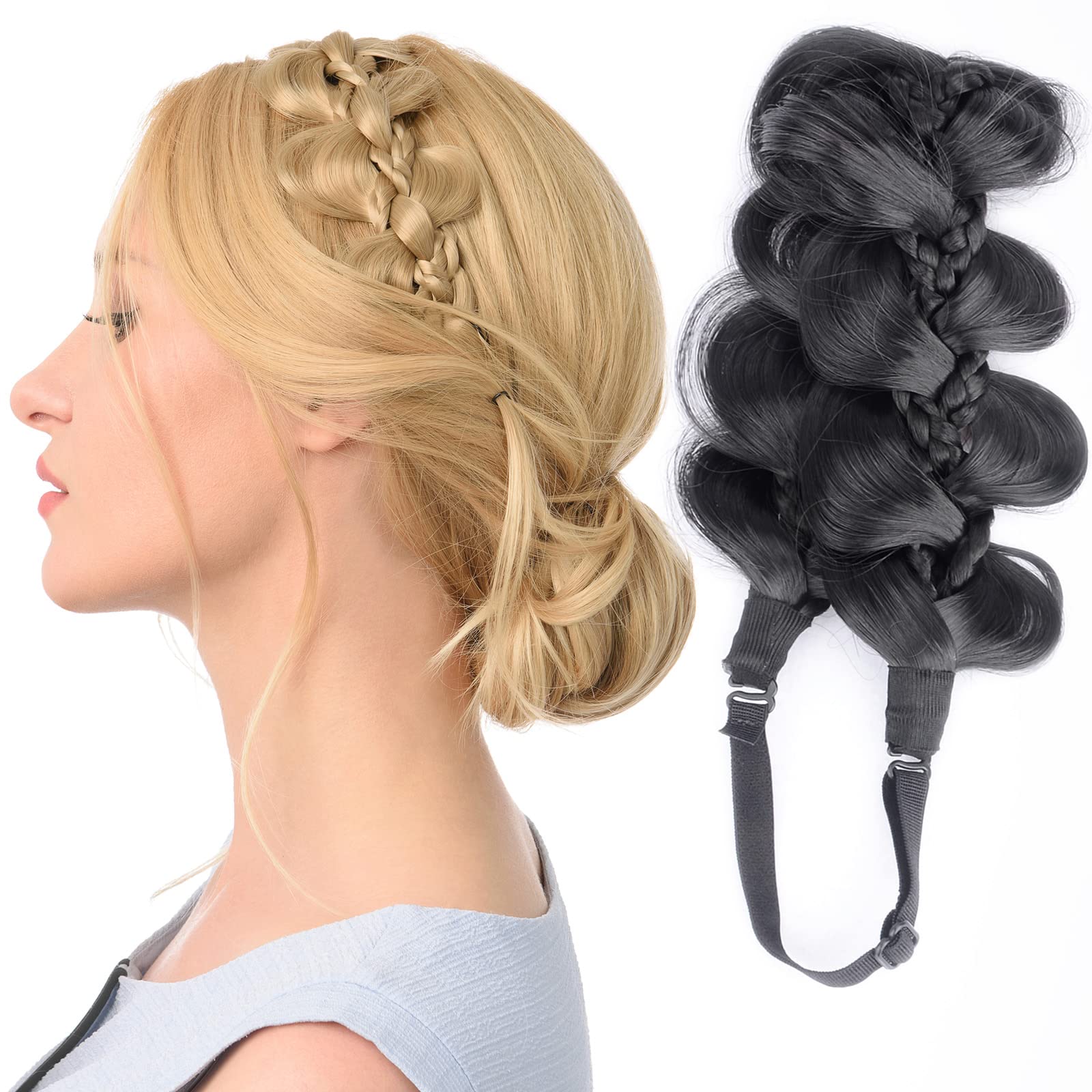 BOBIYA Kinky Gourd Synthetic Hair Braided Headband - Wide Plaited Headband for Women & Girls (Natural Black)