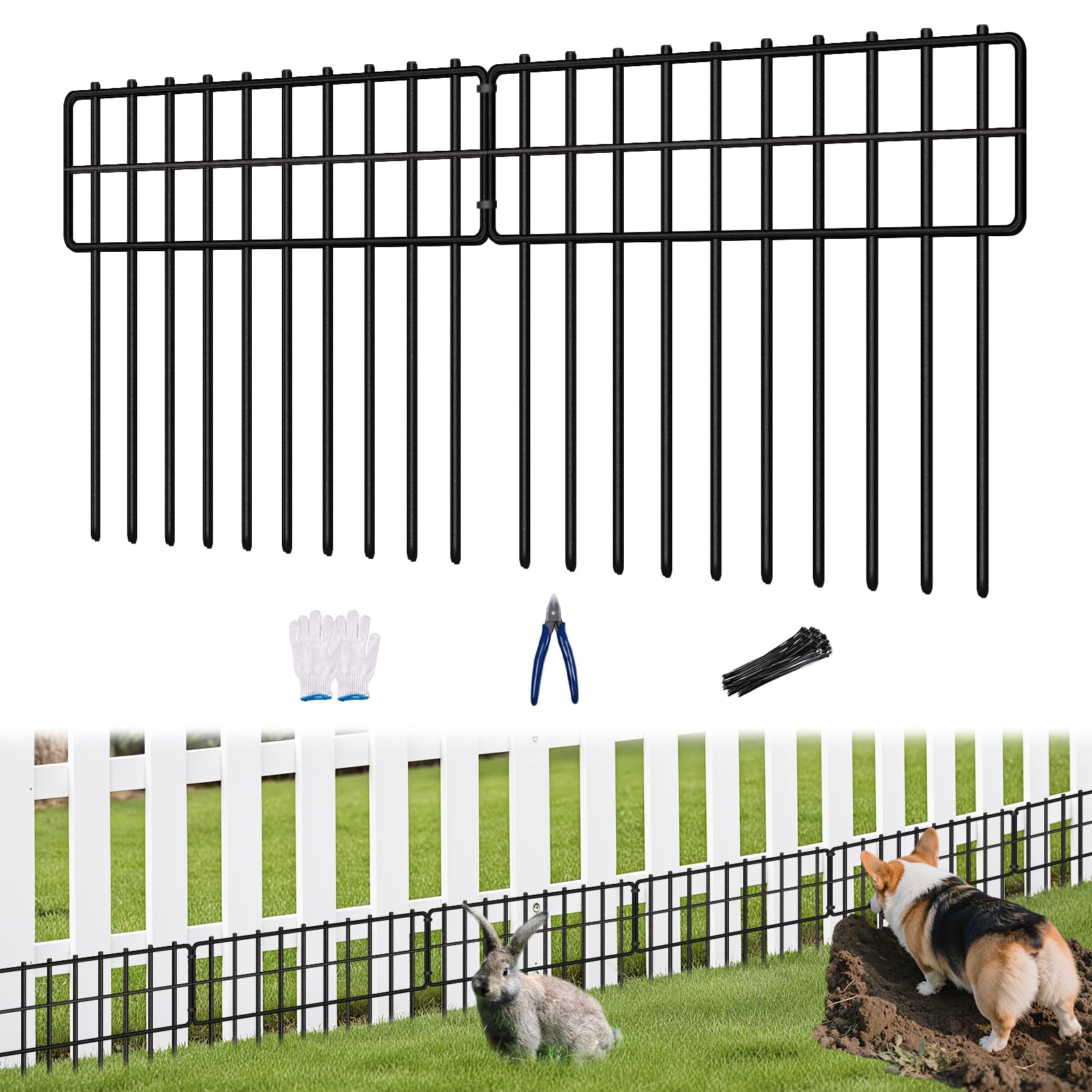 KYATE Garden Fence Animal Barrier, 46 Panels No Dig Fence 65.2ft(L) x13in(H), Rustproof Metal Defense Border, Dogs Rabbits Blocker Fence for Outdoor Yard & Patio Image