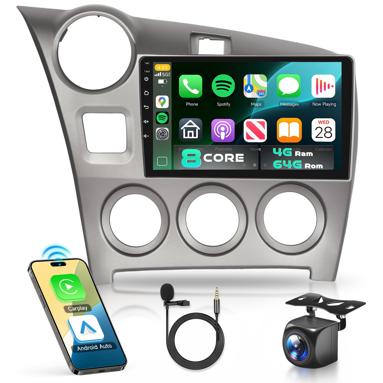 Photo 1 of for Toyota Matrix 2009-2014 Car Stereo with Snapdragon 8 Core Processor 4GB+64GB Android 13 Radio 9 Inch IPS Touchscreen Carplay/Android Auto GPS 5/6GhzWiFi FM/RDS SWC Camera