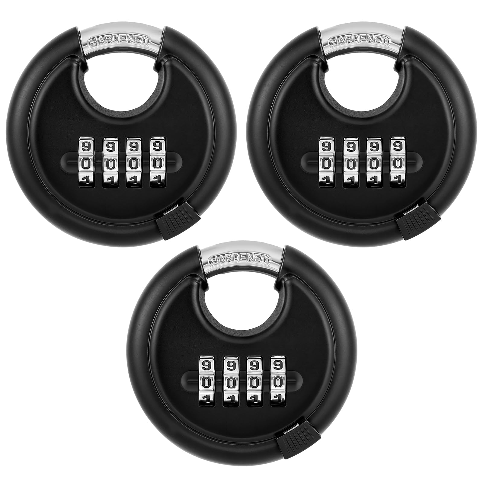 Photo 1 of 3 Pack Outdoor Combo Lock for Storage Unit 4-Digit Disc Combination Lock Outdoor 4 Digit Disc Padlock with Hardened Steel Shackle for Storage Unit,Gate,Fence,Trailer(3/8-Inch Shackle, Black)