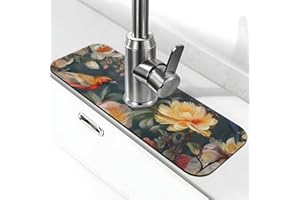Faucet Mat for Kitchen Sink Splash Guard Super Absorbent Faucet Draining Mat Flowers Birds Behind Faucet Drip Catcher Tray Dr