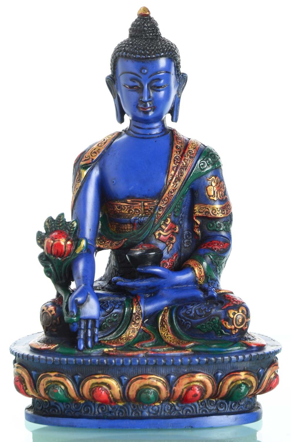 BUDDHAFIGUREN Medicine Buddha Statue - 20 cm Resin Blue painted