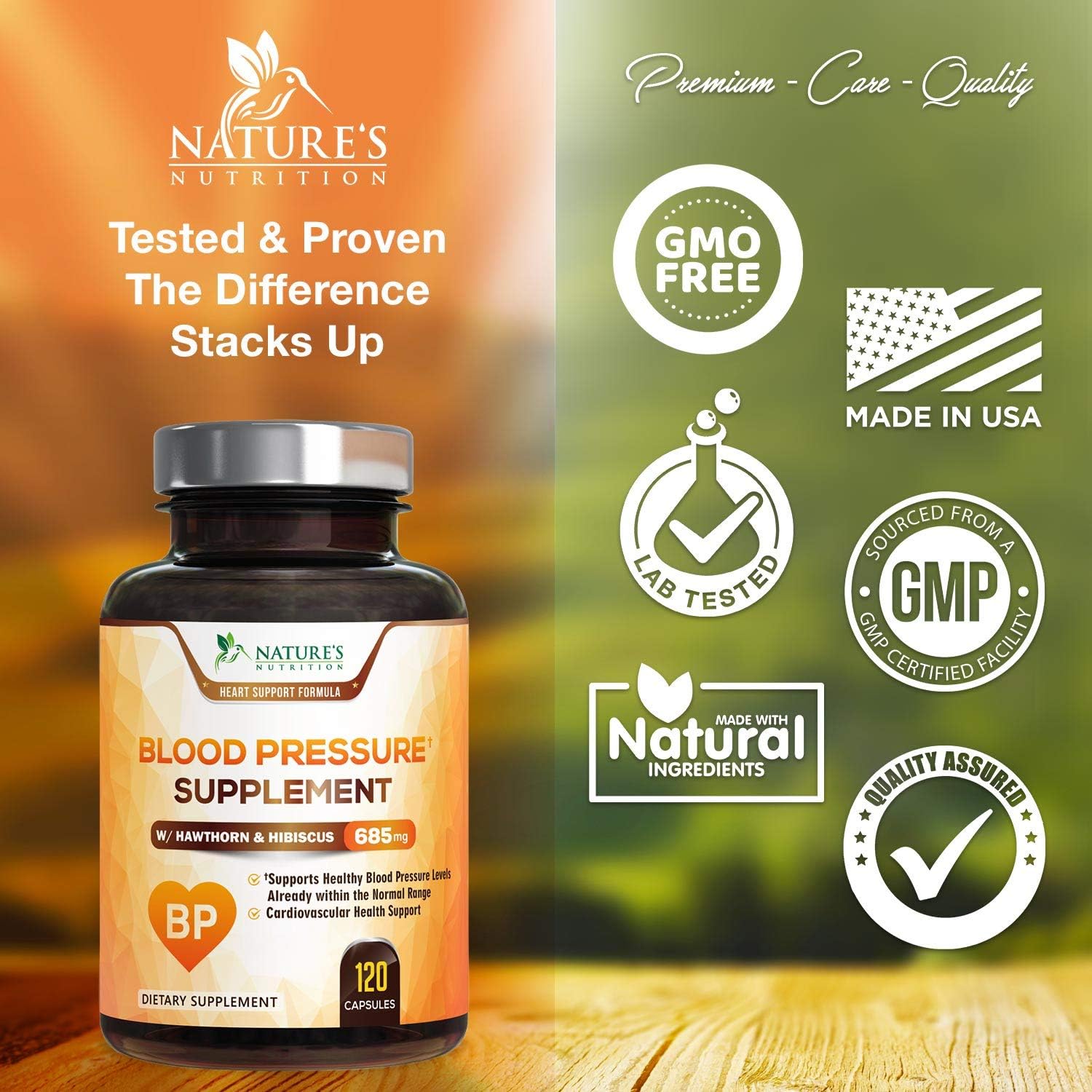 Blood Pressure Support Supplement Extra Strength Heart Aid 685mg - Heart Health Vitamins - Made in USA - Best Natural Blood Pressure Support* Pill with Garlic, Hawthorn & Hibiscus - 60 Capsules: Health & Personal Care