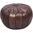 Handmade Moroccan Genuine Leather Pouf Ottoman Cover – Unstuffed Foot Stool Ottoman, Boho Foot Rest Under Desk, Round Ottoman for Living Room, Bedroom - Housewarming Gifts New Home, Weddings Gifts
