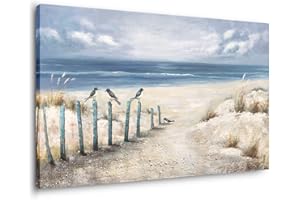 Yihui Arts Beach Canvas Wall Arts with Textured 3D Seascape Blue Oil Painting Abstract Coastal Picture Modern Ocean Artwork for Living Room Bedroom Bathroom Decor