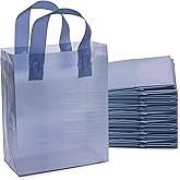 Prime Line Packaging Navy Blue Gift Bags, Frosted Plastic Bags Small with Handles, Small Business, Boutiques, Retail Store Use, Shopping, Bulk, 8x4x10, 100 Pack