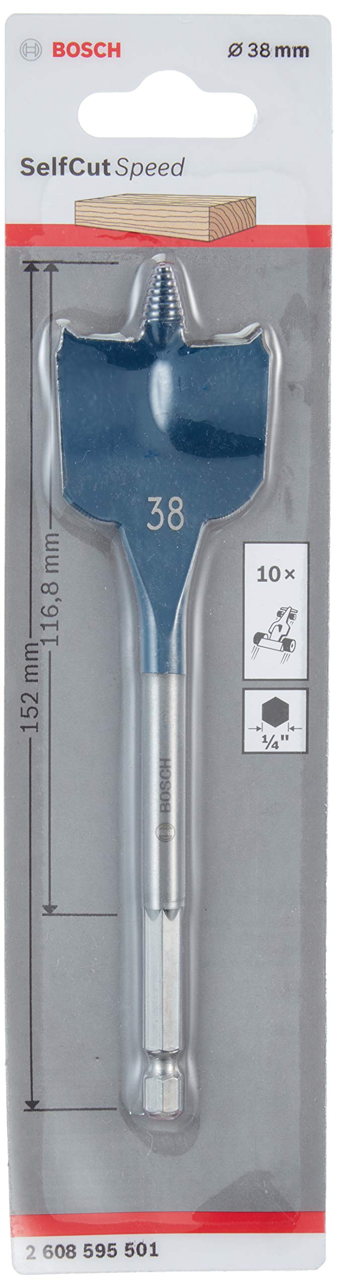 Bosch Professional 2608595501 Selfcut Speed Flat Drill Bit, Hex Shank, 38mm x 152mm, Blue — image 1