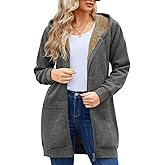 Wiepux Casual Zip Up Hoodie for Women, Long Tunic Fleece Jacket Plus Size Coat, Warm Winter Hooded Outerwear
