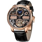 PINDUER Music Box Style Automatic Watch for Men &ndash; 50M Waterproof Unique 3D Aeronautical Skeleton Dial, Mechanical Self-Winding Movement, No Sound/No Music