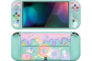 PlayVital ZealProtect Soft Protective Case for Nintendo Switch OLED, Flexible Protector Joycon Grip Cover for Nintendo Switch OLED with Thumb Grip Caps & ABXY Direction Button Caps - Donut Odyssey