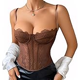 YCBENYANG Lace Corset Tops for Women Going Out Spaghetti Strap Date Night Top Mesh Party Club Top with Buckle