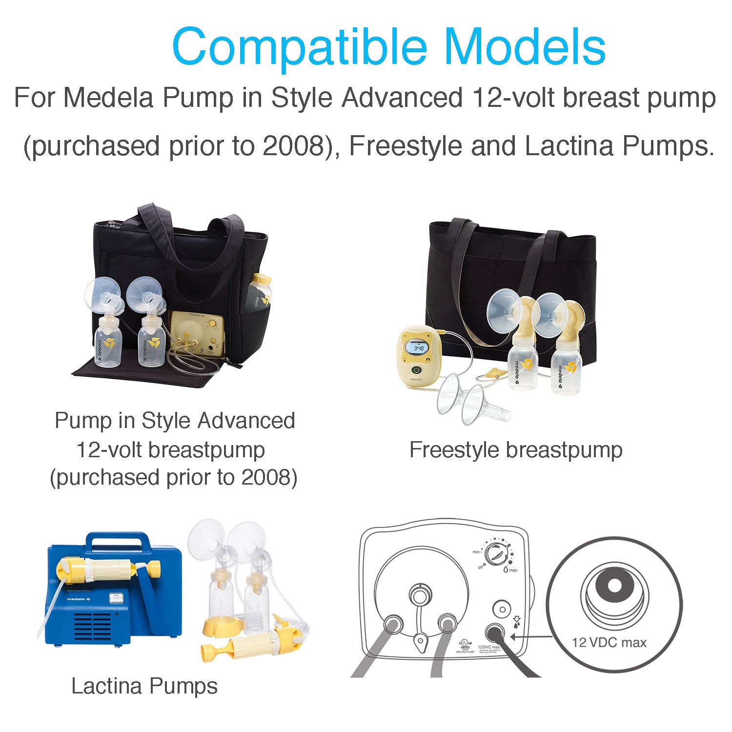 Papablic 12 Volt Breast Pump Car Adapter for Medela Freestyle and Pump