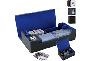 STEPANE Trading Card Storage Box, 2200+ MTG Deck Box Magnetic Closure Commander Deck Box, Holds 5 Small Deck Boxes, Includes 1 Random-Color Small Box, 8 Dividers, 1 Foam Stopper, 1 Toploader, Black/Blue
