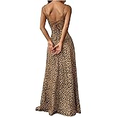 Floerns Women's Cheetah Maxi Dress Spaghetti Strap Leopard Lace Up Going Out Cami Long Dress