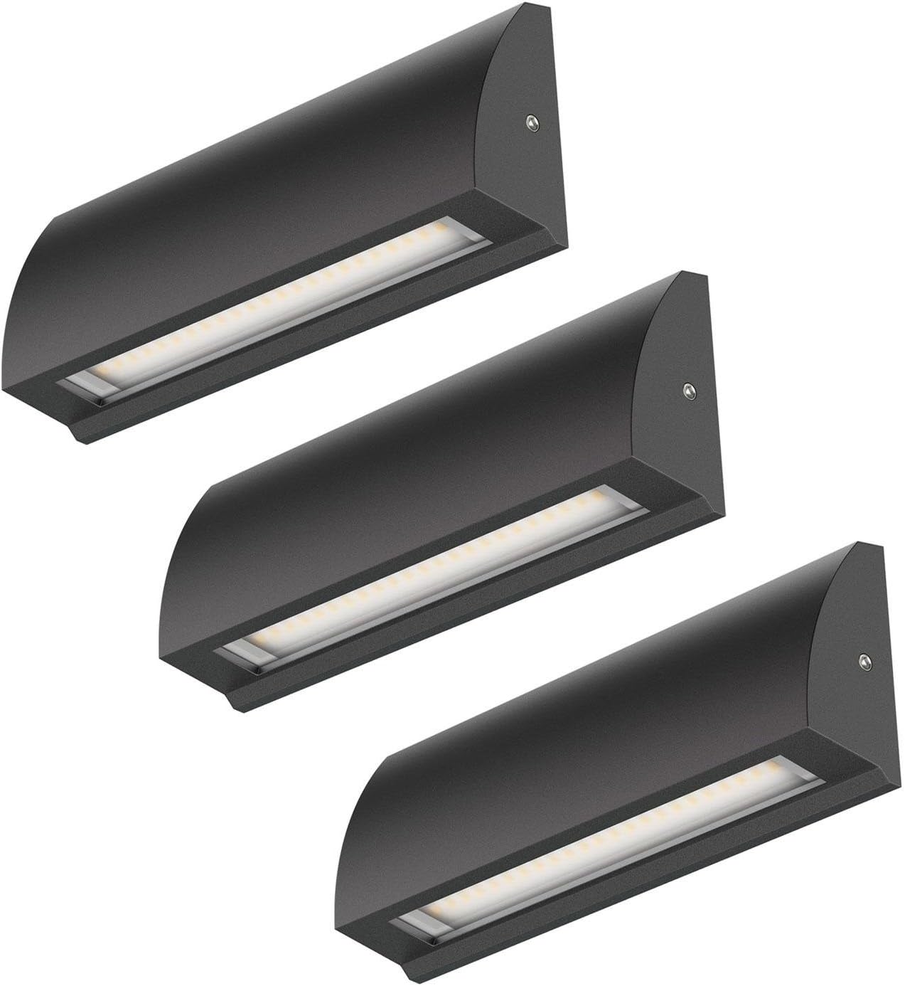 ledscom.de 3 LED wall Light/Staircase Light SEGIN for Outdoors IP54, Flat, Downlight, Black matt, Angular, 6.2 W, 566lm, Warm White