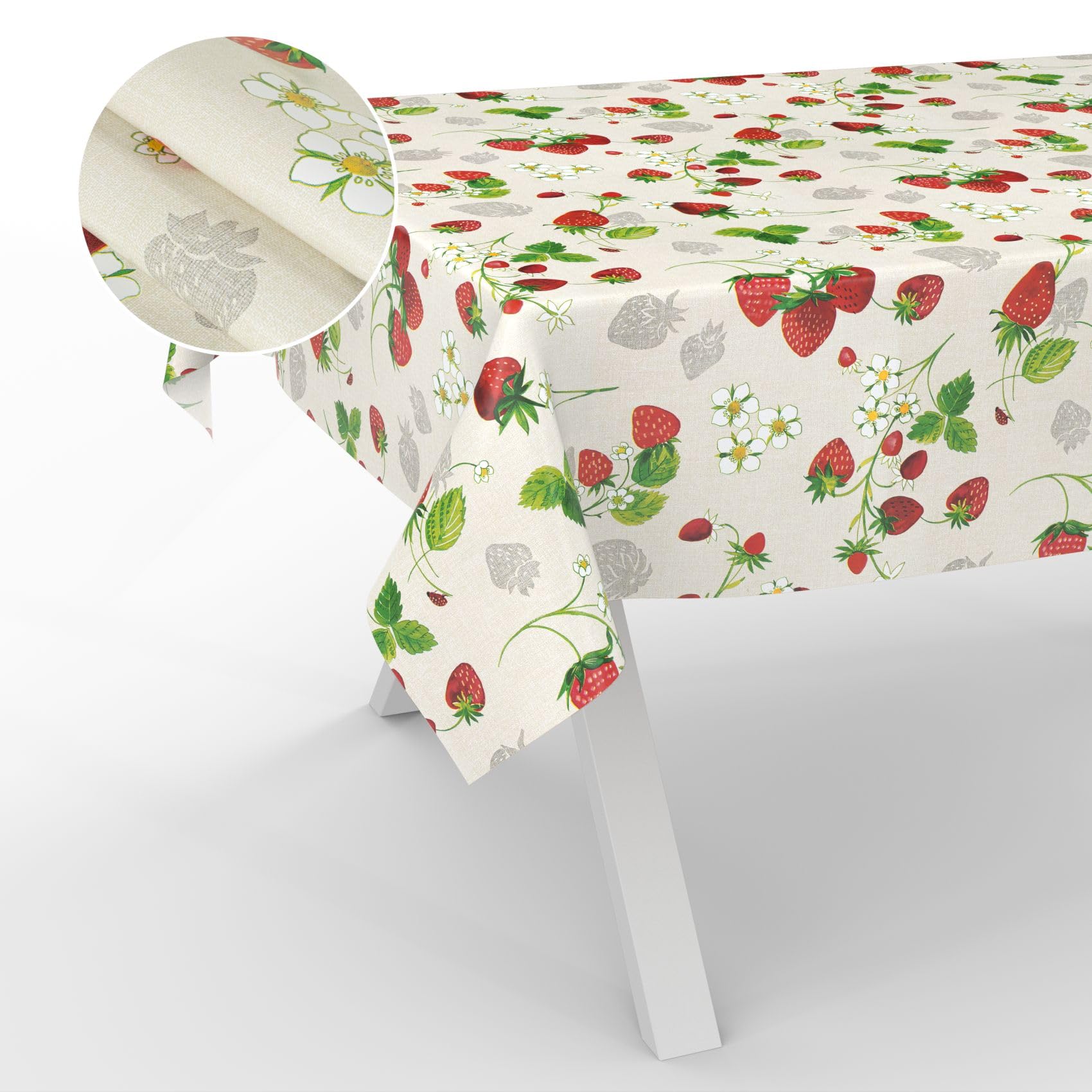 ANRO Oilcloth Tablecloth, Washable, Oilcloth, Garden Tablecloth, Outdoor, Indoor, 240 x 140 cm, Cut Edge, Strawberries