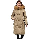 PAPILLON D'OR WEAR YOUR WINGS Women's Long Puffer Coat - Detachable Faux Fur Collar Diamond Quilted Winter Jacket