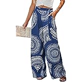 CUPSHE Women Wide Leg Beach Pants Tropical Floral Plus Size Pants with Pockets Vacation Casual Dressy
