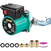 VEVOR Hot Water Recirculating Pump, 93W, 110V Water Circulator Pump, Circulation Pump, 3/4″ G Thread to 1/2″ NPT Brass Adapte