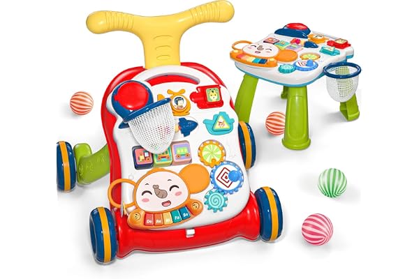 CUTE STONE Sit-to-Stand Learning Walker, 2 in 1 Baby Walker, Kids Early Educational Activity Center, Multifunctional Removabl