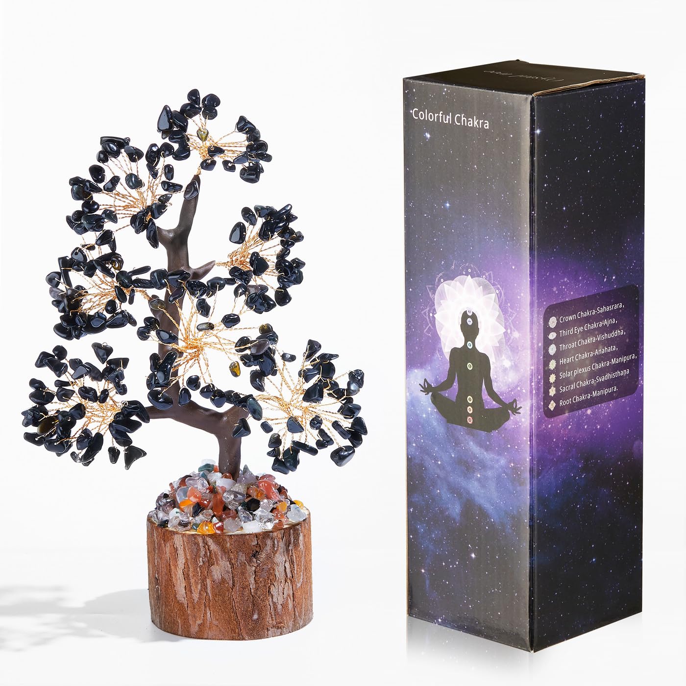 GUJOXILA Black Obsidian Crystal Tree of Life Healing Crystals Gift for Women Crystals Feng Shui Money Tree Ornament Black Spiritual Meditation Reiki Gifts Office Desk Home Decor