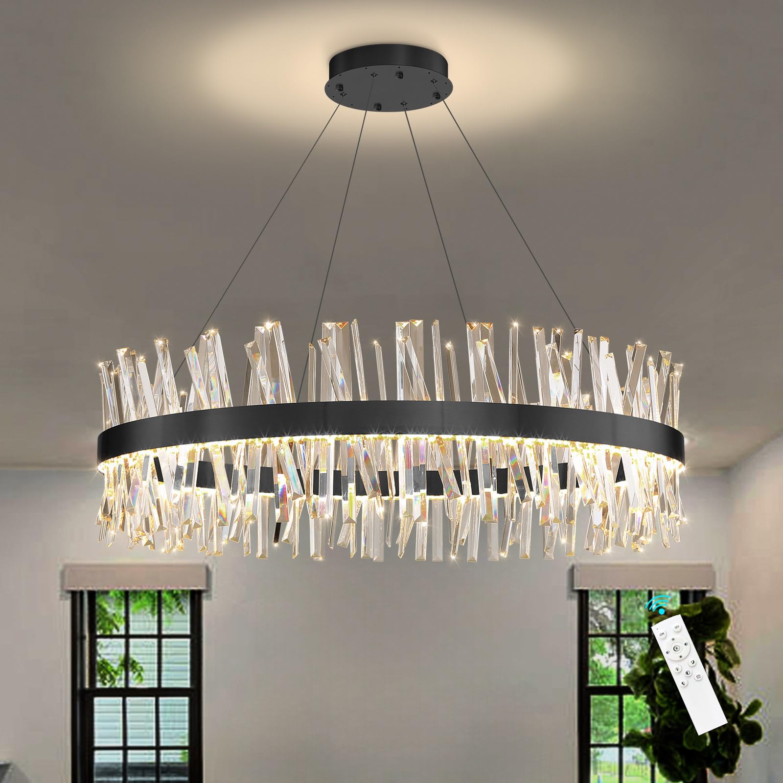 HAIXIANG Black Luxury Glam Chandelier Crystal LED
