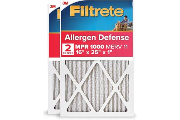 Filtrete 16x25x1 Air Filter MERV 11, MPR 1000 Micro Allergen Defense 2-Pack, AC Furnace HVAC Filters for Home, 3-Month Pleated Electrostatic (Actual Size 15.719 x 24.72 x 0.84 in)