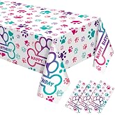 Newwiee 3 Pcs Paw Print Plastic Tablecloth Disposable, Pink Series | Puppy Dog Table Cloth, Pet Table Cover for Dog Pet Birthday Party Decorations, 51x108 Inch