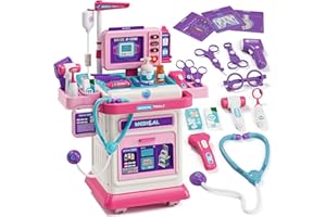 Lehoo Castle Doctor Kit for Toddlers 3-5, Toys for Girls 3 4 Years Old, Kids Doctors Play Set, Mobile Cart with Lights and So