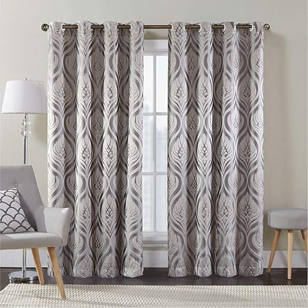Invachi Homeware Floral Jacquard Design Eyelet Curtains Pair