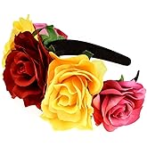 Accesyes Costume Mexican Flower Crown Day of Dead Headpiece Hawaiian BOHO Floral Headband Dia de Los Muertos Party Favor