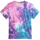 Tie Dye Graphic T-Shirt for Boys Girls – Crewneck Short Sleeve Lightweight Tee, Vibrant Summer Top for Ages 6-16