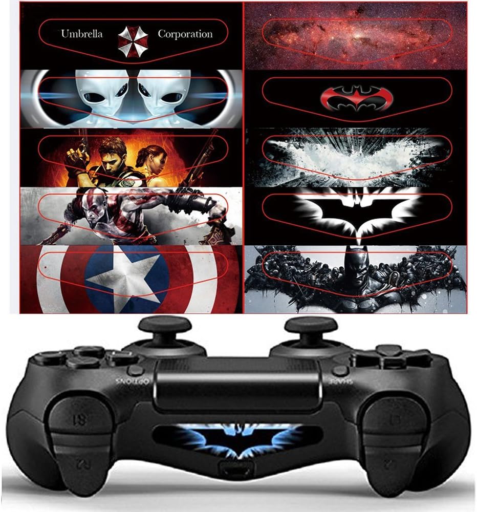 XFUNY® Light Bar Sticker for PS4, Set of 10 Different PCS Light Bar Decal Stickers Film for PS4 PlayStation 4 Controller DualShock 4 - (10 styles on 1 PCS)