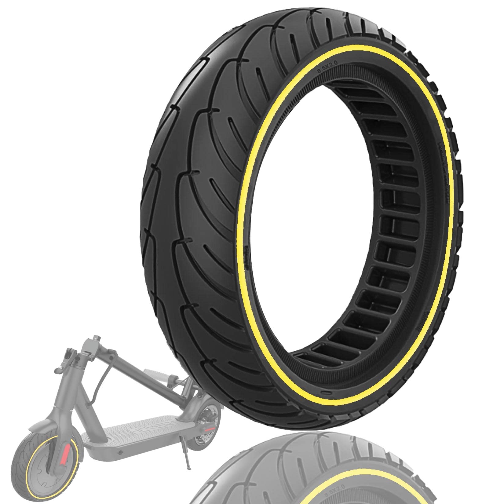 GLDYTIMES 8.5 x 2.0 Inches Electric Scooter Tyre 50/75-6.1 Solid Tyre Fit for Gotrax Gxl V2/XR Apex Xl~Hiboy S2 Max Pro~Hover 1~AOVOPRO ES80~Xiaomi, 8 1/2" Anti-explosion Replacement Wheel Yellow