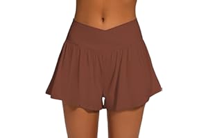 ZKIEYS Womens Crossover Athletic Shorts Wide Waistband Flowy Tennis Sports Skorts with Pockets