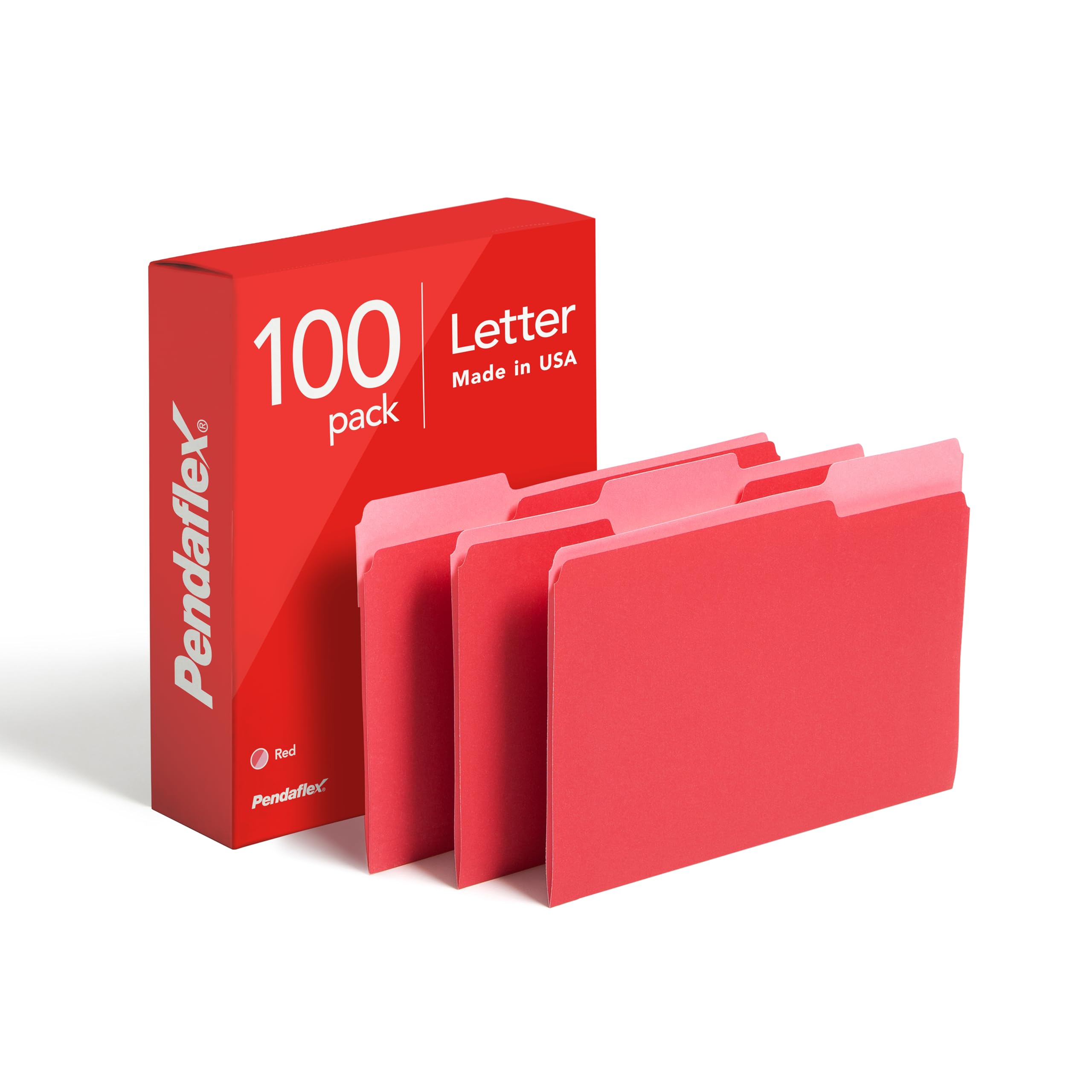 Pendaflex Two-Tone Color File Folders, Letter Size, 1/3 Cut, Red, 100 per Box (152 1/3 RED) — image 1