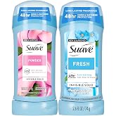 Suave Antiperspirant Deodorant, Fresh &amp; Powder 2-Pack, 2.6 Oz Ea | Anti-Staining Invisible Solid Variety Set, 48-Hour Sweat and Odor Protection, Talc-Free, Two Fresh Scents