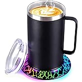 Heated Coffee Mug with Glow Warmer, 17oz Electric USB Heating Mug Set, 10H Auto Shut Off Heating Mug for Office Home (Black)