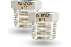 FEYADAPER 1/2" NPT Male to 3/8" NPT Female Hex Bushing Reducer, 304 Stainless Steel NPT Reducing Bushing Adapter Pipe Fitting, Heavy Duty Pipe Hex Bushing for Reducing Pipe (1/2” MNPT x 3/8” FNPT)