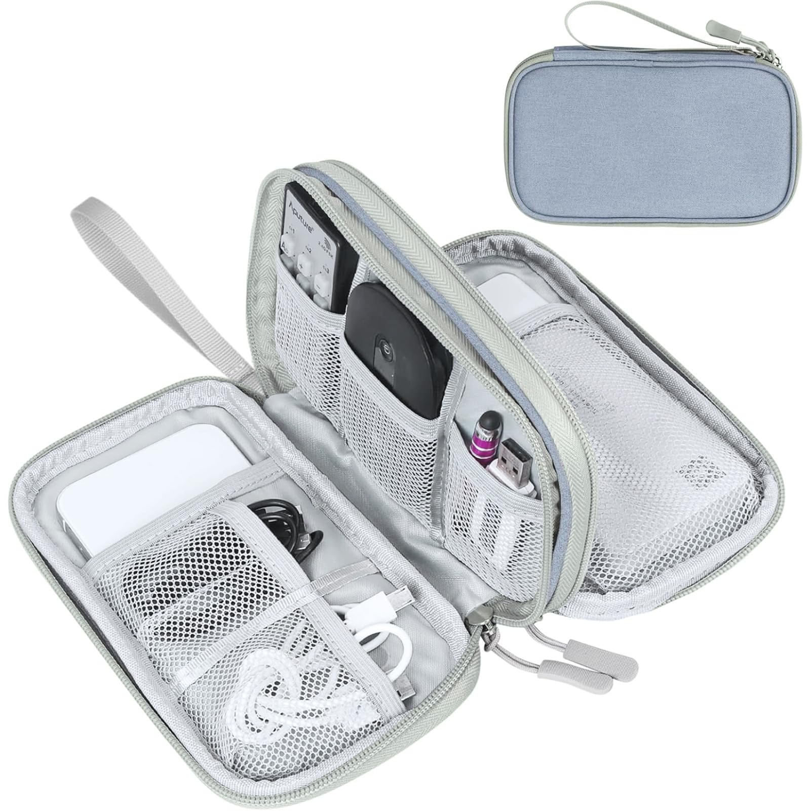 Photo 1 of FYY Electronic Organizer, Travel Cable Organizer Bag Pouch Electronic Accessories Carry Case Portable Waterproof Double Layers All-in-One Storage Bag for Cable, Charger, Phone, Earphone Light Grey