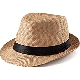 LADYBRO Straw Trilby Fedora Hat for Men 1920s Short Brim Wool Felt Panama Cap 7 1/4