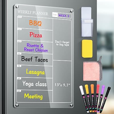 Accwork Magnetic Fridge Planner 13x9.7 Weekly Acrylic Calendar Board