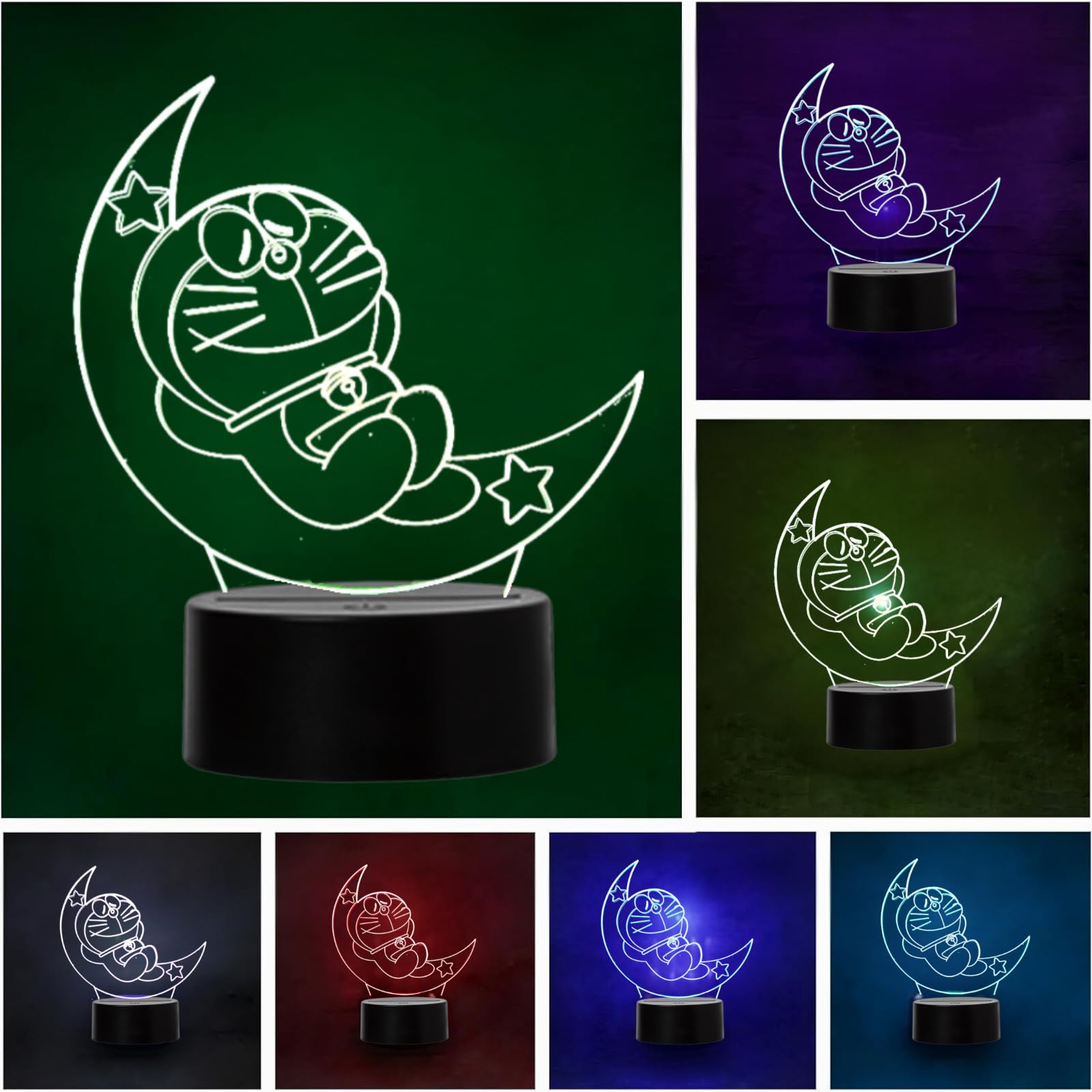 Wolobox | DORAEMON LUNA LED LAMP | Ambient Decoration | Night Table Lamp | Coloured Night Light | Children and Adults Lighting | USB | Fixed Light or Carousel | Cable - Batteries |
