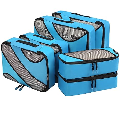 Eono Essentials Set mit 6 Packwürfeln, 3 unterschiedliche Größen zur Organisation Ihres Reisegepäcks Blau