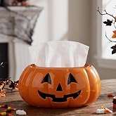 Halloween Pumpkin Tissue Box Cover Ceramic Table Decor Tissue Holder | Halloween Jack-o-lantern Decorative Tissue Holder, Spooky Paper Organizer for Bathroom Kitchen Office Home, 8.5