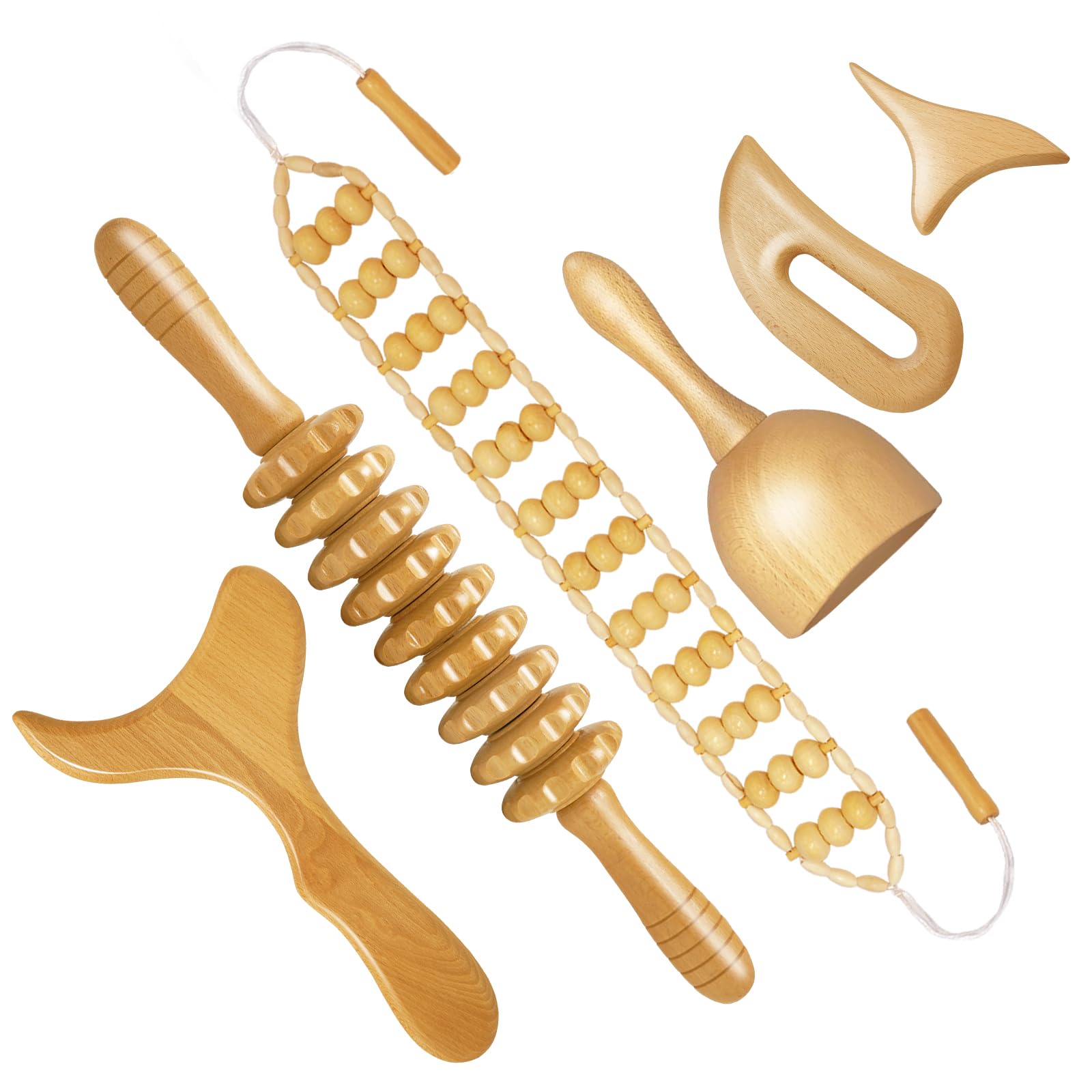 Photo 1 of **PARTIAL SET/MISSING PIECES** AICNLY 6Pcs Wood Therapy Massage Tools for Body Shaping, Multi-Functional Body Roller for Anti-Cellulite and Sore Muscle, Wooden Massage Roller Stick, Maderoterapia kit, Body Sculpting Tools Set