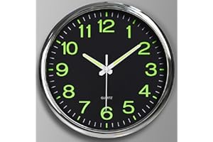 12 Inches Night Light Wall Clocks -with Silent Non-Ticking Glowing Function - Big Solid Numbers Easy to Read Both Day and Nig