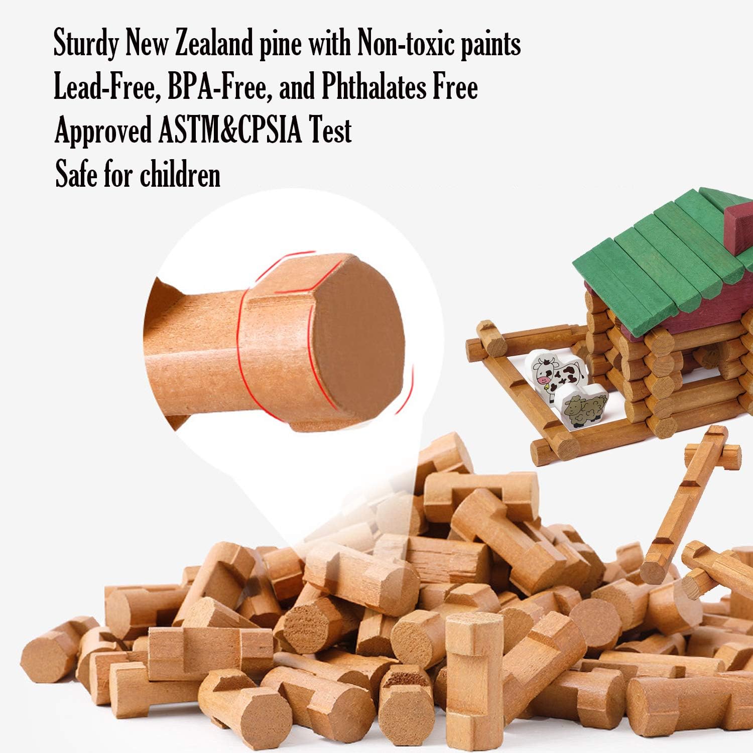 Wondertoys 170 Pieces Wood Logs Set Ages 3+, Classic Building Log Toys for Boy, Creative Construction Engineering Educational Gifts: Toys & Games